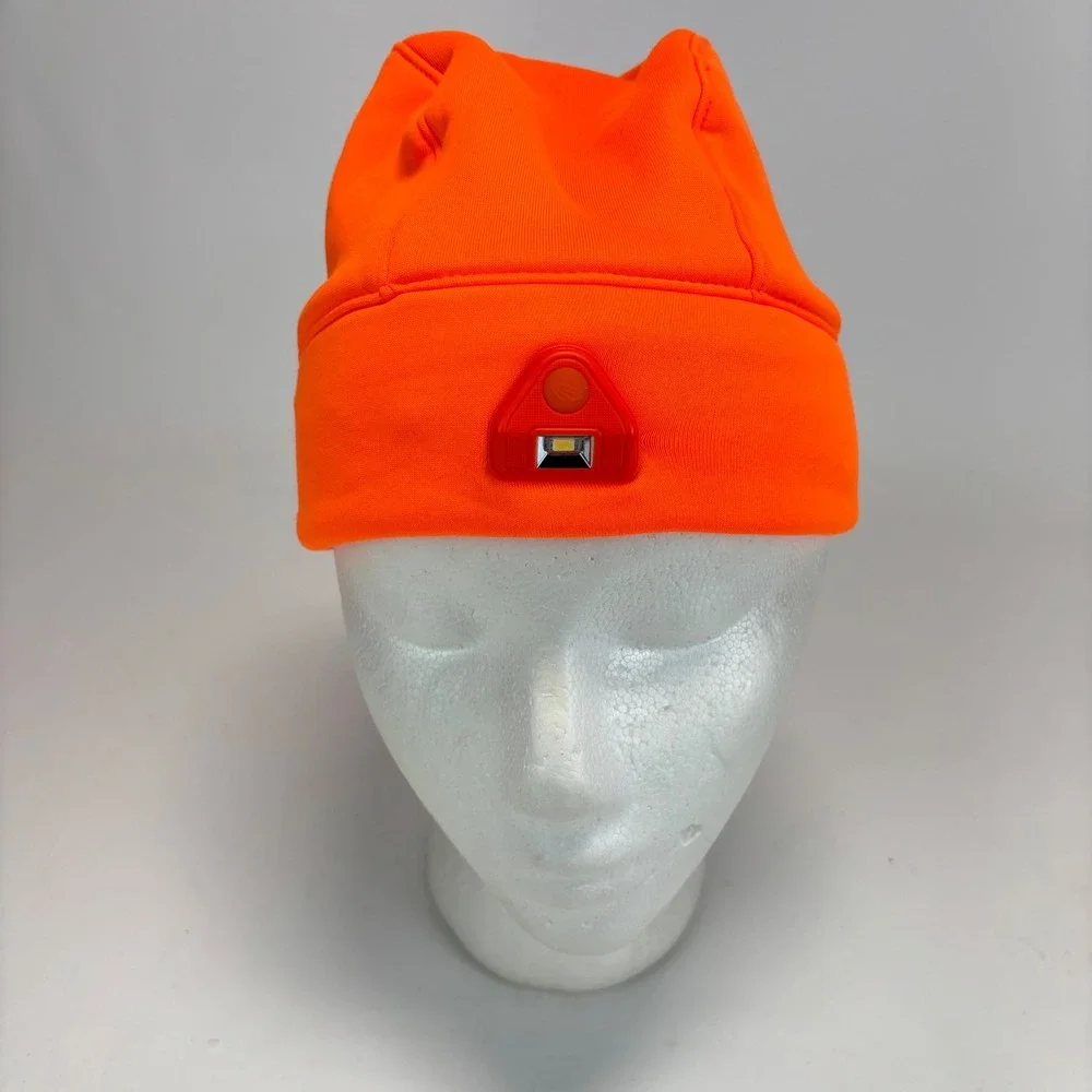 L.L. Bean LED Beanie Hat Unisex OS Orange Lighted Headlamp 507779 Hunting Safety